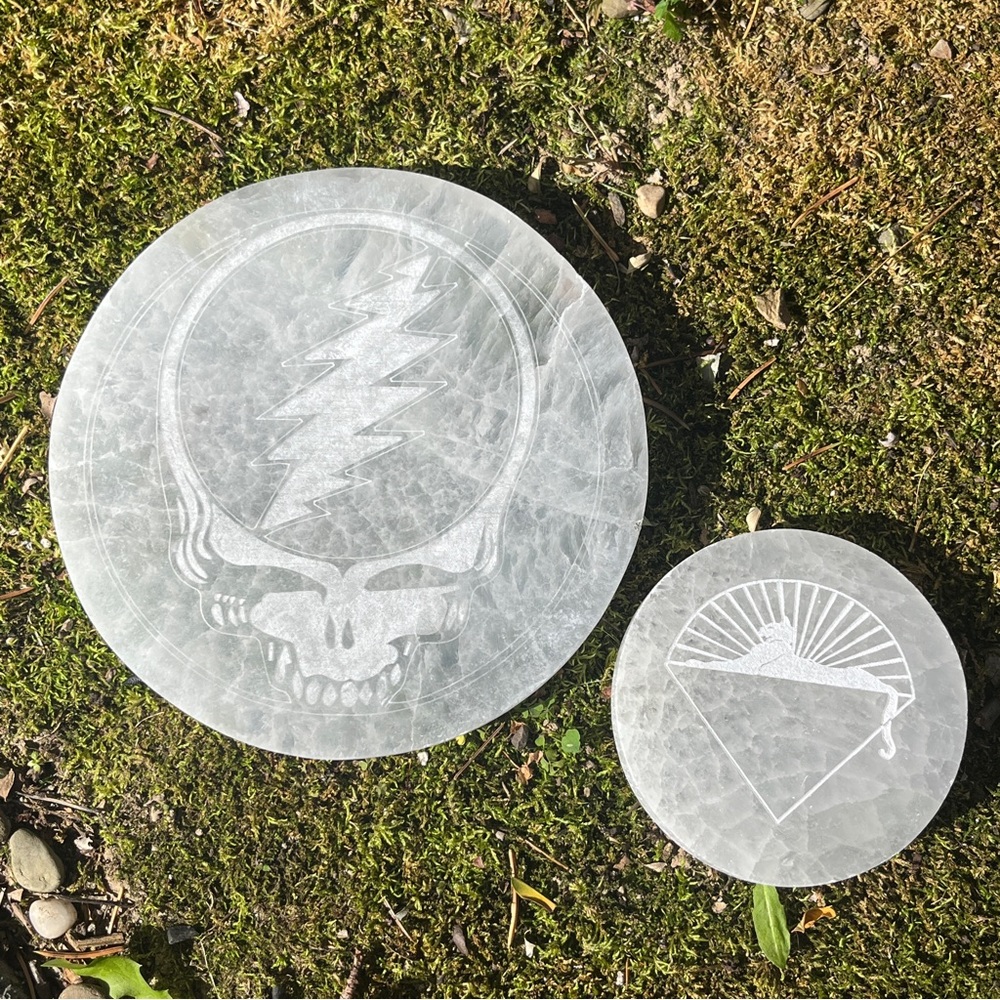 Set of TWO (2) Grateful Dead etched selenite pieces - Picture 1 of 8